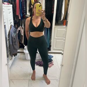 Beyond Yoga Dark Green Ribbed High-Waist Leggings & V-Neck Sports Bra Set